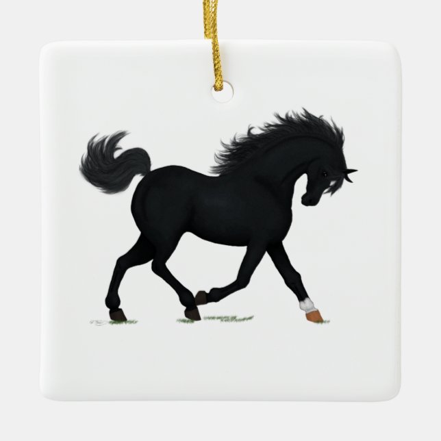 Ornement En Céramique Pendentif équestre du Black Beauty Horse Pony (Devant)