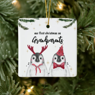 Ornement En Céramique Penguin Premier Noël Grands-parents Photo dos