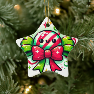 Ornement En Céramique Peppermint Joy: Holiday Candy Character