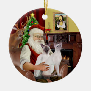 Ornement En Céramique Père Noël à la maison - Deux chats siamois