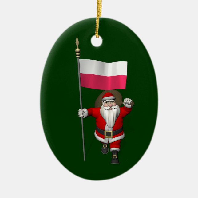 Ornement En Céramique Père Noël Avec Drapeau De Pologne (Devant)