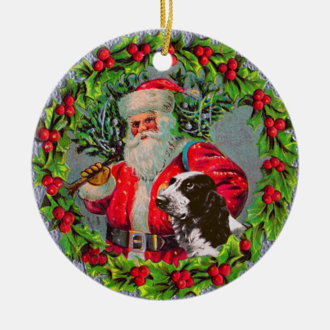 Ornement En Céramique Père Noël avec l'ornement de springer spaniel (Devant)