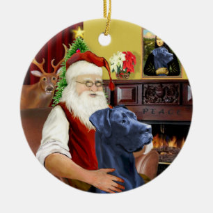 Ornement En Céramique Père Noël avec son Grand Danse Bleu (oreilles natu