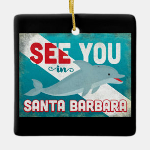Ornement En Céramique Père Noël Barbara Dolphin - Vintage voyage rétro