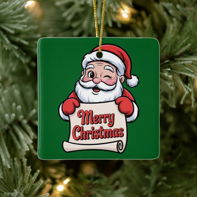 Ornement En Céramique Père Noël Clin d'Œil 🎅 "Merry Christmas" (Arbre)