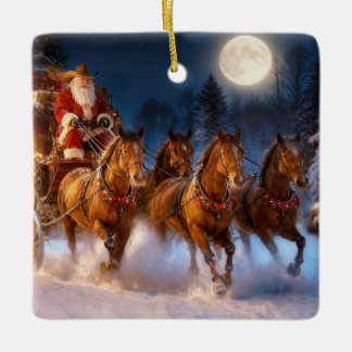 Ornement En Céramique Père Noël Cowboy Country Western Noël Stagecoach