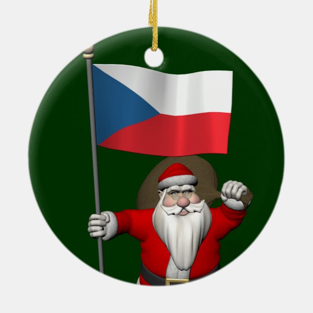 Ornement En Céramique Père Noël Doux Avec Drapeau De République Tchèque (Dos)