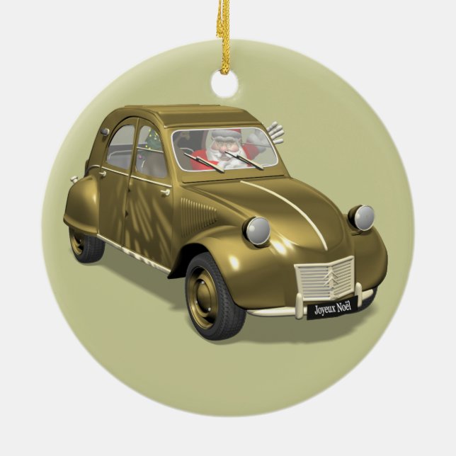 Ornement En Céramique Père Noël En Citroen 2CV (Dos)
