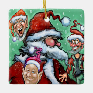 Ornement En Céramique Père Noël et lutins de Noël