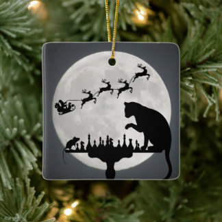 Ornement En Céramique Père Noël et Pleine lune personnalisées Chat n Sou