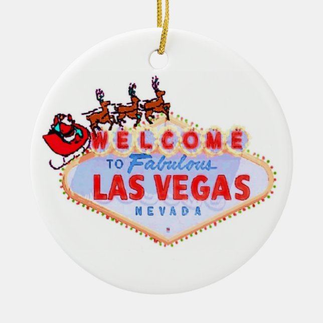 Ornement En Céramique Père Noël et Reindeer à Las Vegas (Devant)
