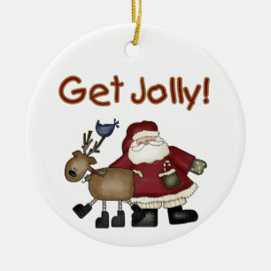 Ornement En Céramique Père Noël et Reindeer reçoivent l'ornement Jolly