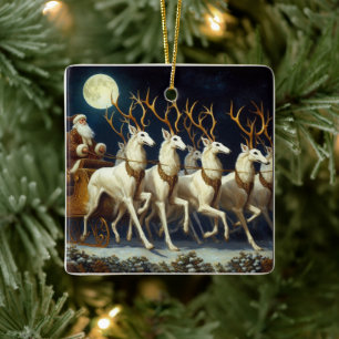 Ornement En Céramique Père Noël Et Zoi Deer