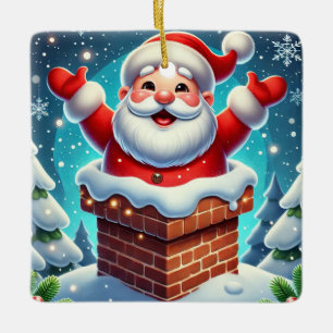 Ornement En Céramique Père Noël festif sortant de la cheminée
