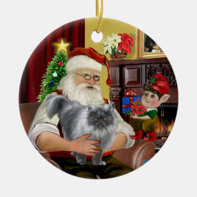 Ornement En Céramique Père Noël - Fumée bleue chat perse (Devant)
