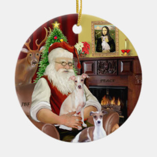 Ornement En Céramique Père Noël - Greyhound italien (DEUX)