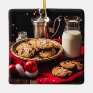 Ornement En Céramique Père Noël Lait et cookies
