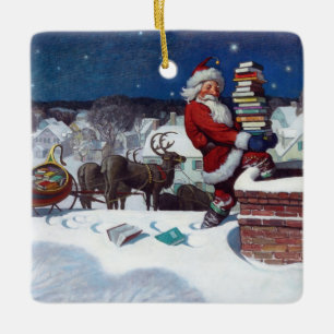 Ornement En Céramique Père Noël livre une cargaison de livres par Wyeth