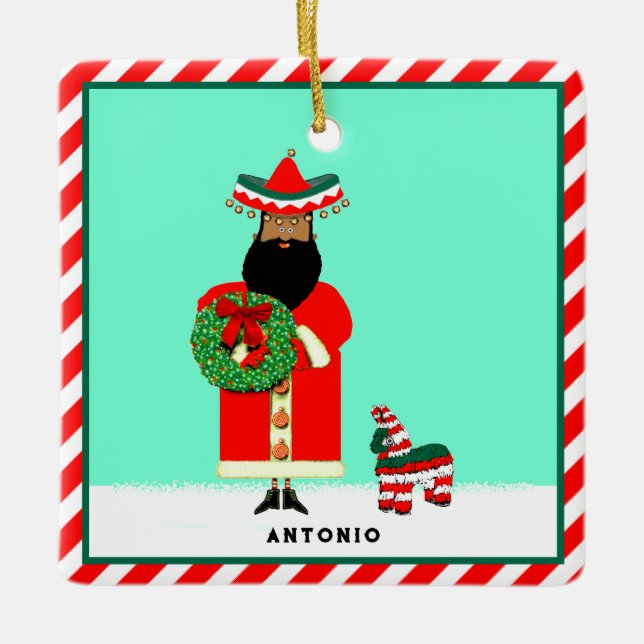 Ornement En Céramique Père Noël mexicaine Feliz Navidad (Devant)