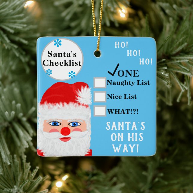 Ornement En Céramique Père Noël Naughty Nice Nom de la liste (Arbre)