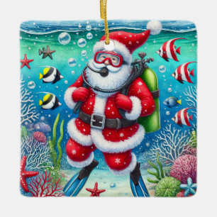 Ornement En Céramique Père Noël personnalisé plongée sous-marine Noël