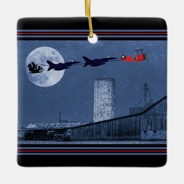 Ornement En Céramique Père Noël personnalisée, Jet F16, Biplane rouge No (Devant)