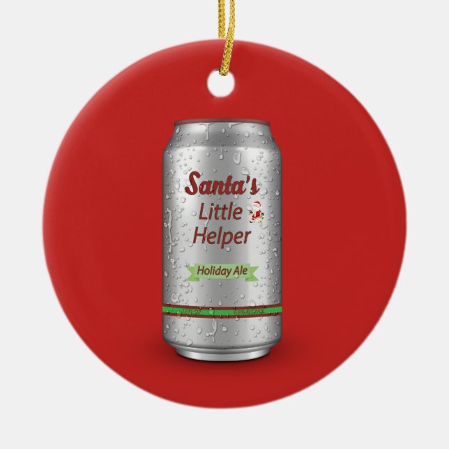 Ornement En Céramique Père Noël Petit Helper Bière Can (Devant)