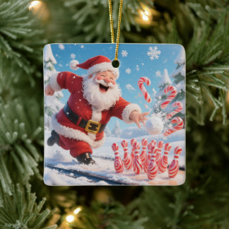Ornement En Céramique Père Noël qui frappe au bowling sur la rue de la C