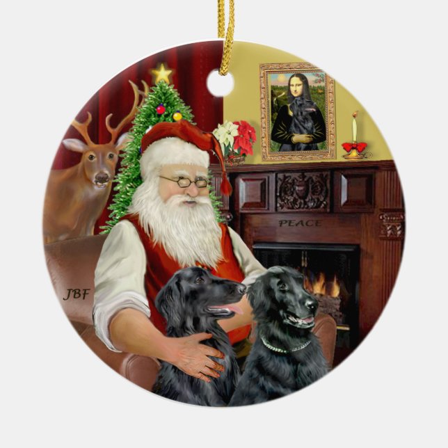 Ornement En Céramique Père Noël - Retrieur à revêtement plat (Devant)