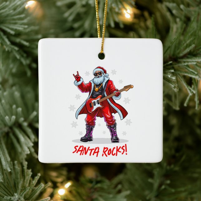 Ornement En Céramique Père Noël Rocks ! Funny Père Noël jouant de la gui (Arbre)