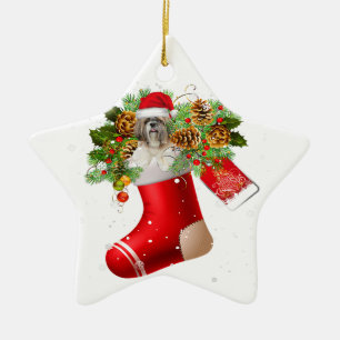 Ornement En Céramique Père Noël Shih Tzu Dans Le Choc De Noël   Cadeau d