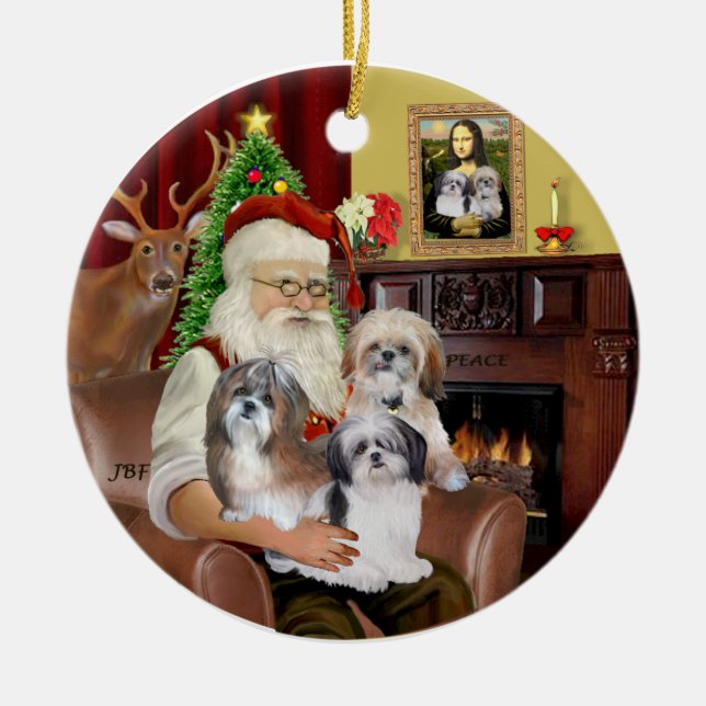 Ornement En Céramique Père Noël Shih Tzus (TROIS) (Devant)