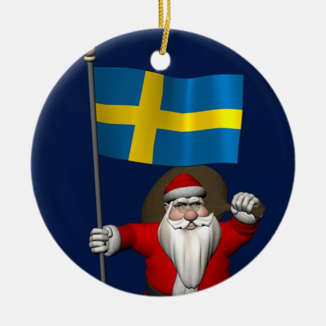 Ornement En Céramique Père Noël Sucré Avec Drapeau De Suède (Devant)