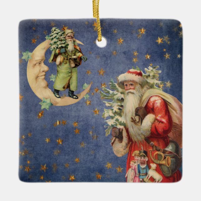 Ornement En Céramique Père Noël sur un croissant de lune (Devant)