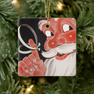 Ornement En Céramique Père Noël vintage avec ficelle de rappel sur le do