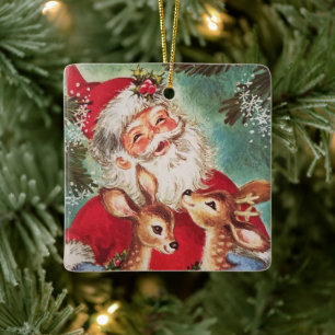 Ornement En Céramique Père Noël Vintage De Noël Avec Rennes
