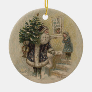 Ornement En Céramique Père Noël Vintage Neige Arbre de Noël