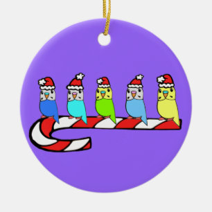 Ornement En Céramique Perruches de Noël étées perché sur le sucre de