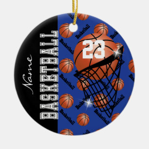 Ornement En Céramique Personalize Dark Blue Basketball