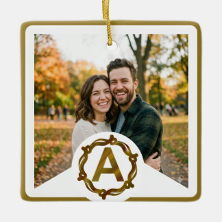 Ornement En Céramique Personalized Artisan Monogram A | Wood Frame