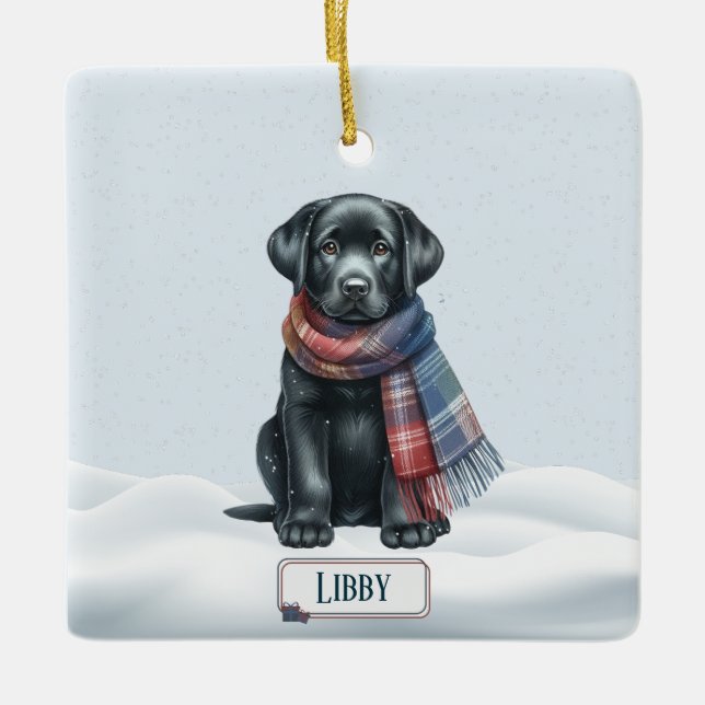 Ornement En Céramique Personalized Black Labrador Retriever Ornament  (Devant)