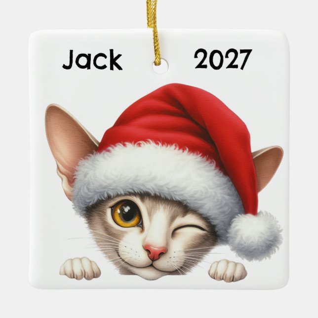 Ornement En Céramique Personalized Cute Christmas Oriental Shorthair Cat (Devant)