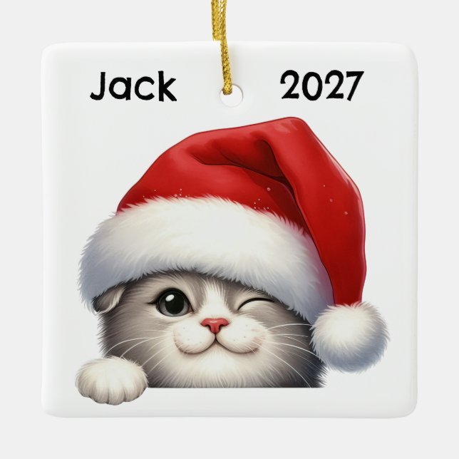 Ornement En Céramique Personalized Cute Christmas Scottish Fold Cat  (Devant)