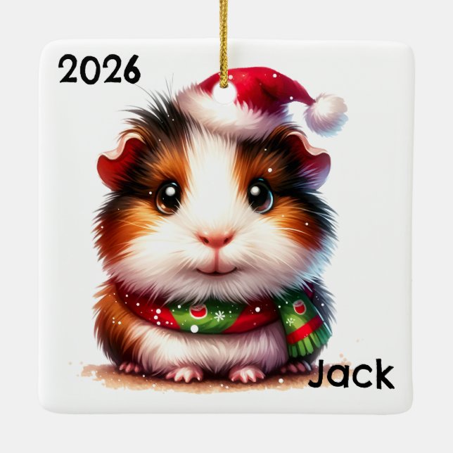 Ornement En Céramique Personalized Guinea Pig with Santa Hat (Dos)