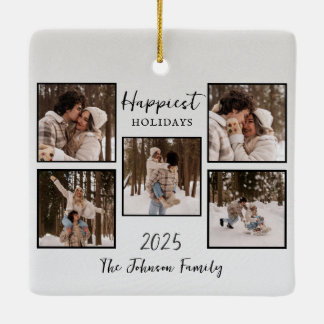Ornement En Céramique Personalized Happiest Holidays Photos