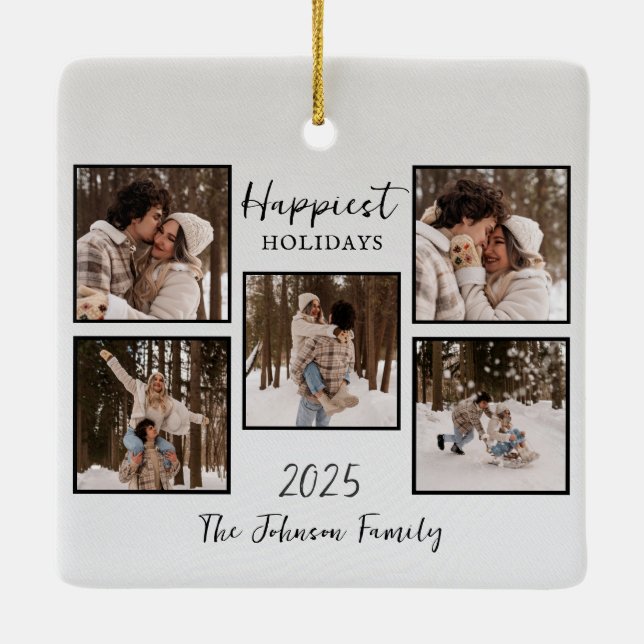 Ornement En Céramique Personalized Happiest Holidays Photos (Dos)