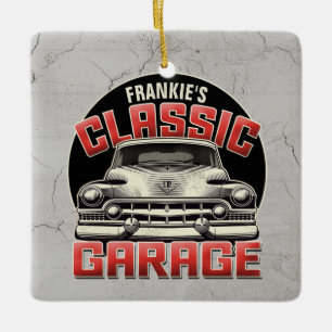 Ornement En Céramique PERSONALIZED NAME Classic Car Garage Custom Shop