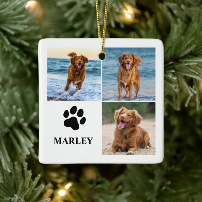 Ornement En Céramique Personalized Paw Dog Lover Photo Collage Pet (Arbre)