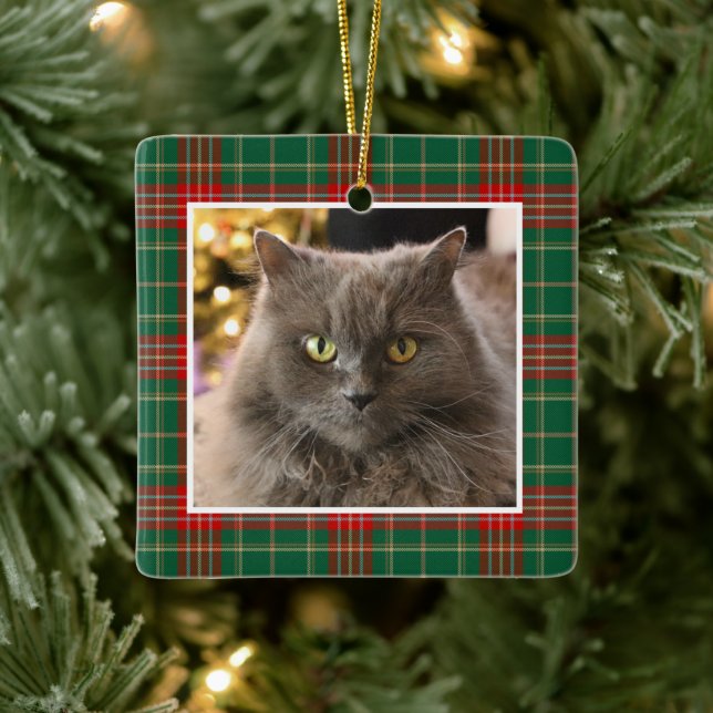 Ornement En Céramique Personalized Pet Cat Dog Christmas Plaid (Arbre)