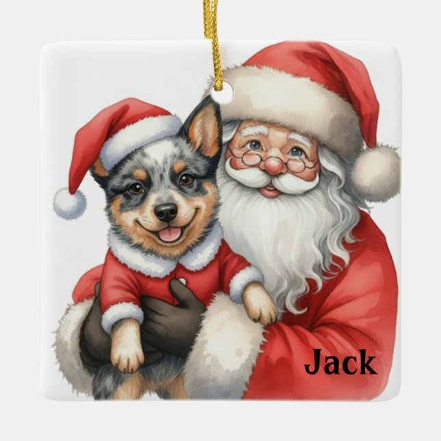 Ornement En Céramique Personalized Santa with Australian Cattle Dog  (Devant)